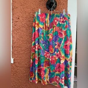 Vintage 90s Made in USA Sag Harbor Floral Midi Skirt Large Pockets Tropical